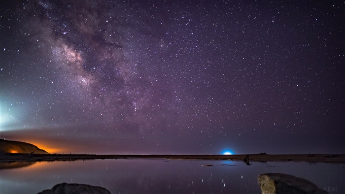 Milky Way over a reflective body of water at night
