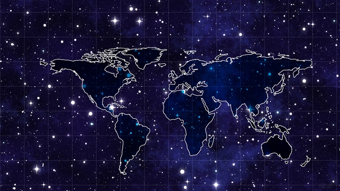 World Map in Space with Stars and Grid 4K