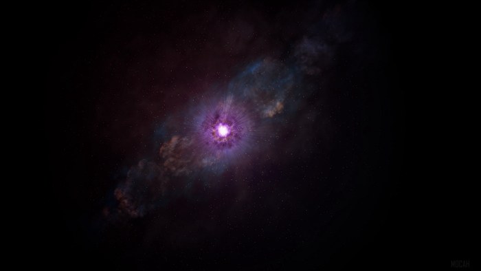 Nebula with stars and a bright purple core