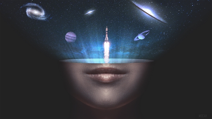Face with Universe and Rocket Launch 4K