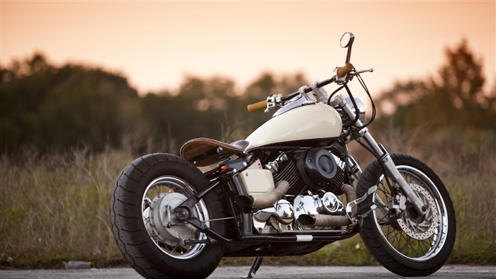 Yamaha 650 motorcycle in a field at sunset