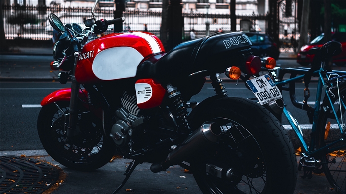Red Ducati GT1000 Motorcycle on Street 4K
