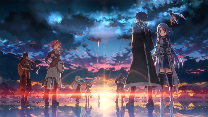 Sword Art Online characters at sunset 4K