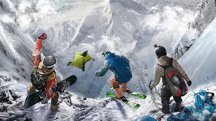 Extreme sports athletes in snowy mountains 4K