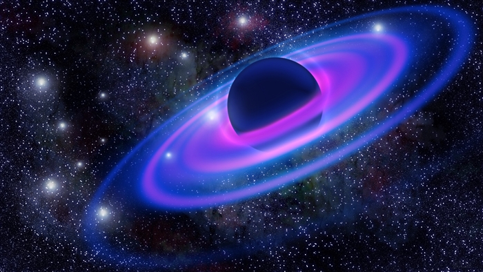 Glowing Planet with Vibrant Neon Rings in Space