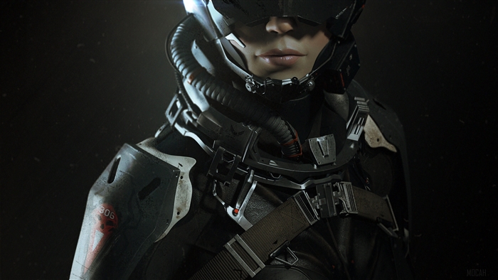 EVE Valkyrie character in futuristic armor