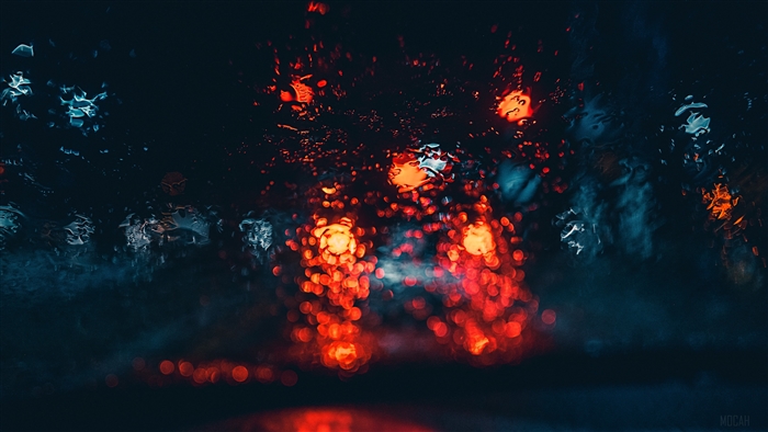 Bokeh lights on a wet window
