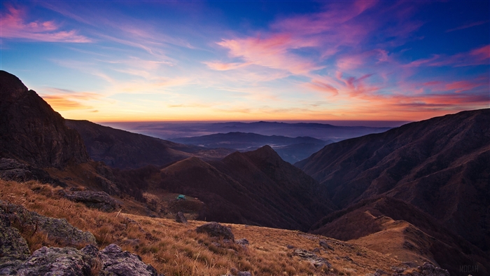 Mountain landscape at sunrise in Bulgaria, 4K