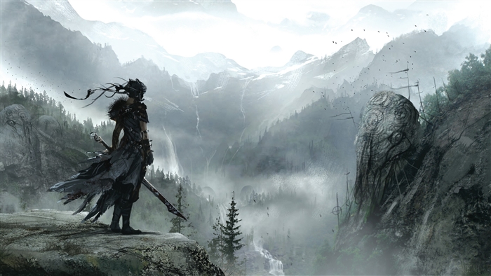 Senua from Hellblade in a mountainous landscape 4K