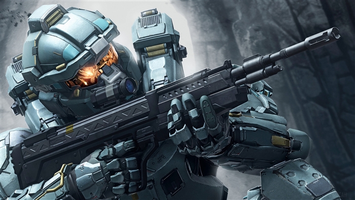 Spartan soldier from Halo 5 holding a rifle
