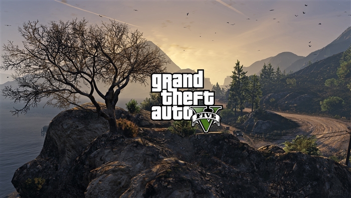 GTA 5 Logo Over Scenic Mountain View 4K