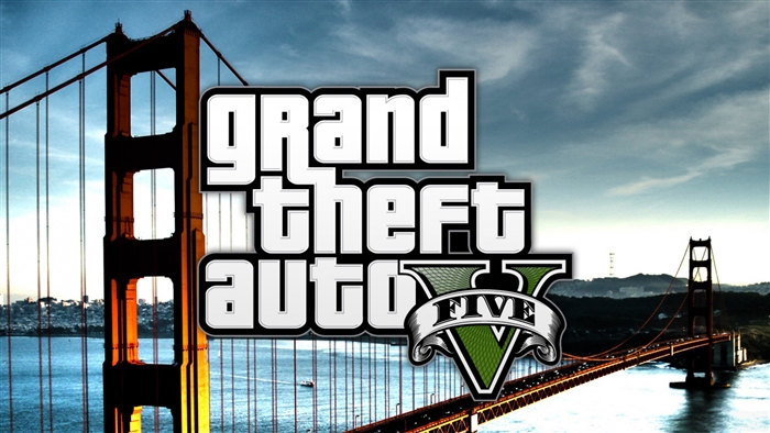 Grand Theft Auto V Logo with Golden Gate Bridge 4K