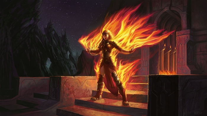 Woman engulfed in flames from Magic The Gathering 4K