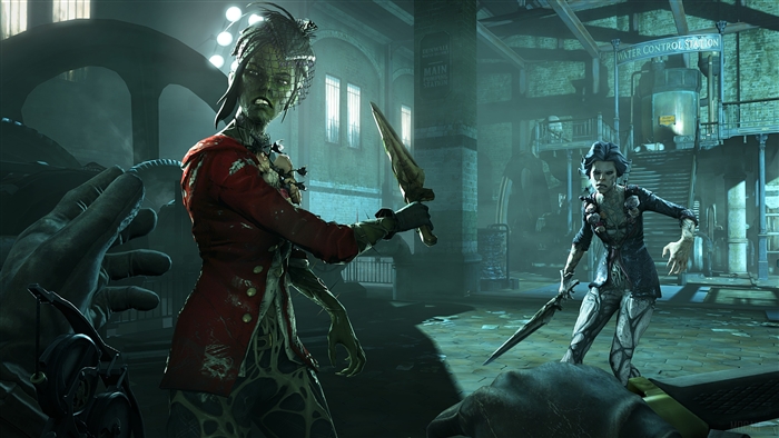 Two witches from Dishonored 2 in a water control station