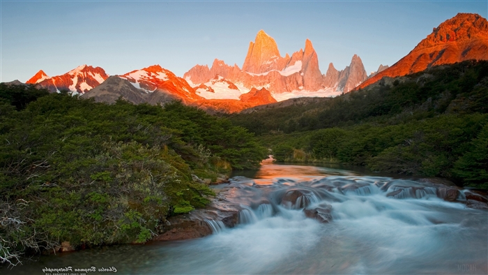 Sunrise Over Fitz Roy Mountains and River