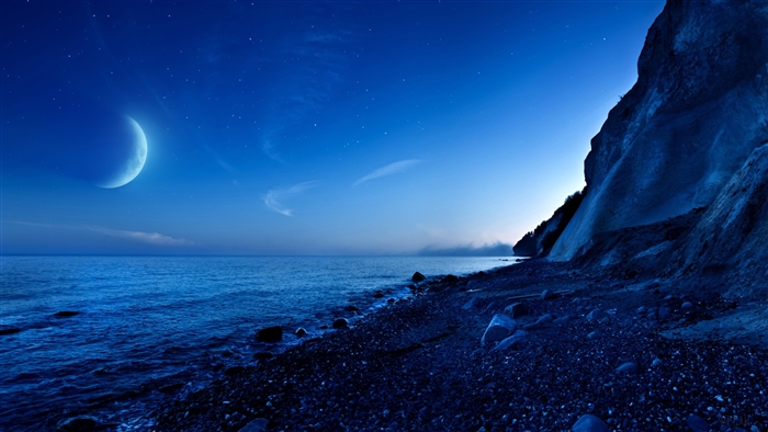 Moonlit Mountain Sea Shore 4K