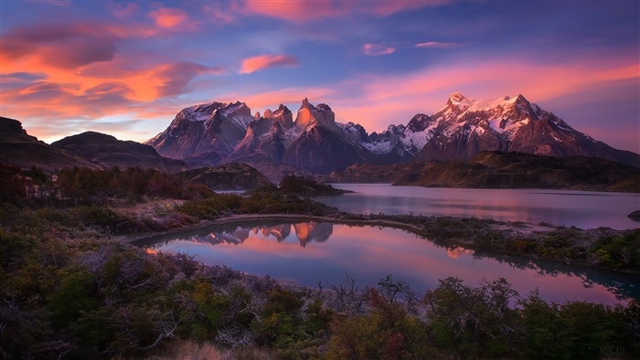 Patagonia Andes Mountains Lake at Sunset 4K