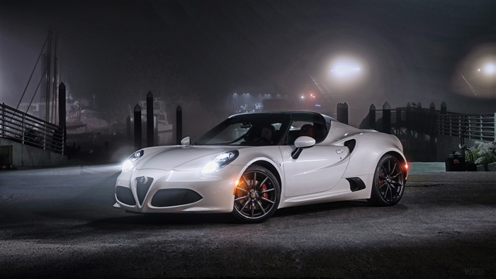 White Alfa Romeo 4C Spider at Night