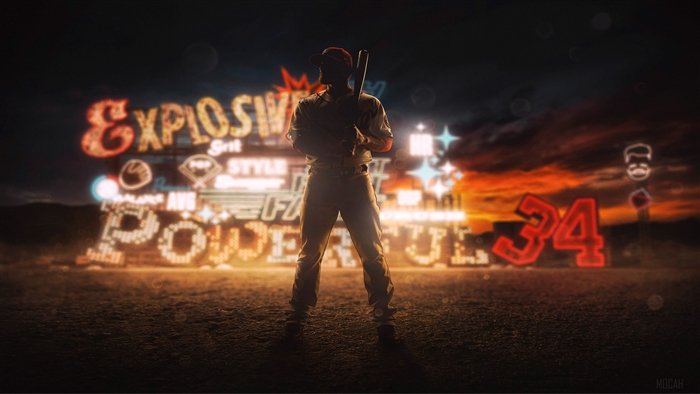 Baseball Player with Neon Signs 4K