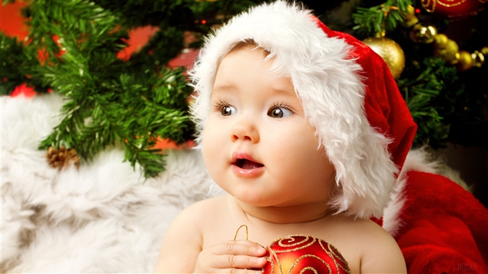 Cute Baby in Santa Hat with Christmas Ornaments 4K