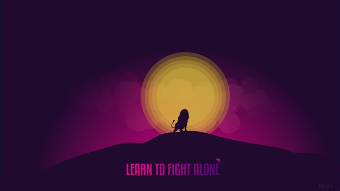 Lion silhouette on hill with text Learn to Fight Alone 4K