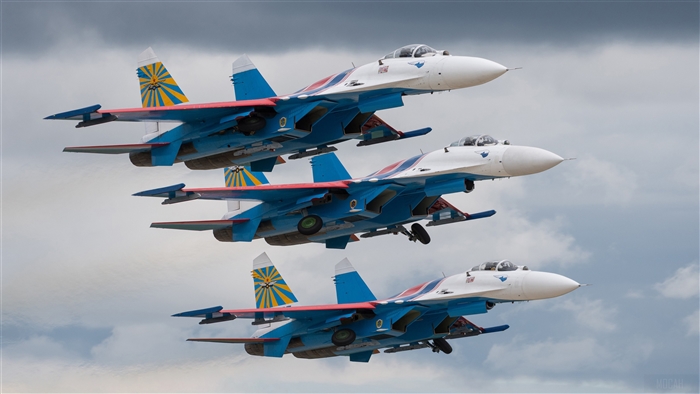 Sukhoi Su-27 Fighters in Formation 4K