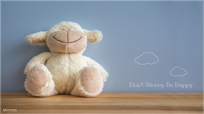 Plush Sheep with "Don't Worry, Be Happy" Text