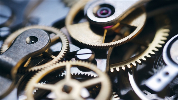 Close-up of intricate clockwork gears