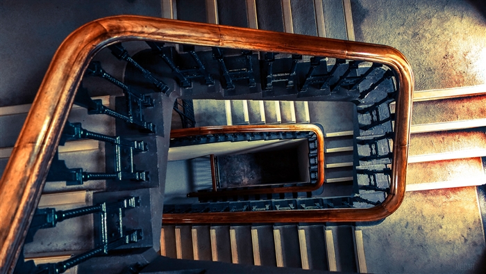 Wooden Staircase with Metal Railings