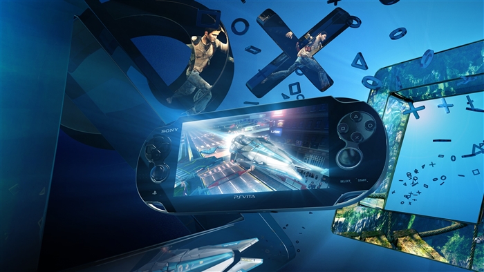 PlayStation Vita with game graphics and characters