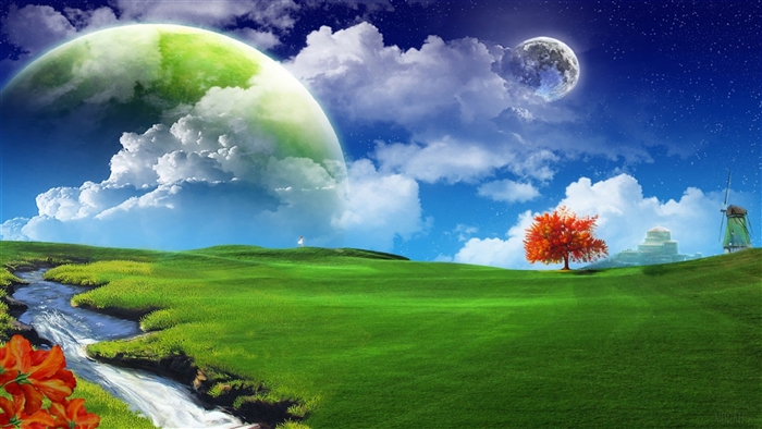 Dreamy 4K Landscape with Celestial Sky