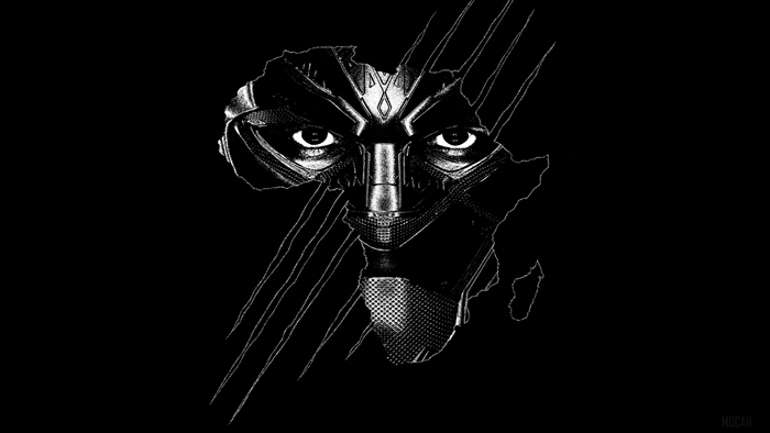 Black Panther mask superimposed on Africa map 4K