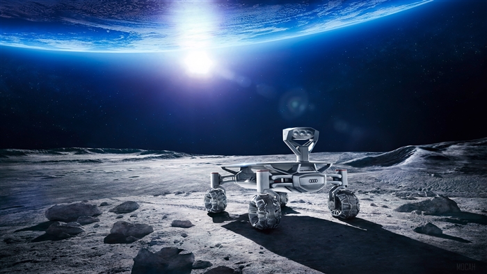 Audi Moon Rover on the Moon with Earth in Background 4K