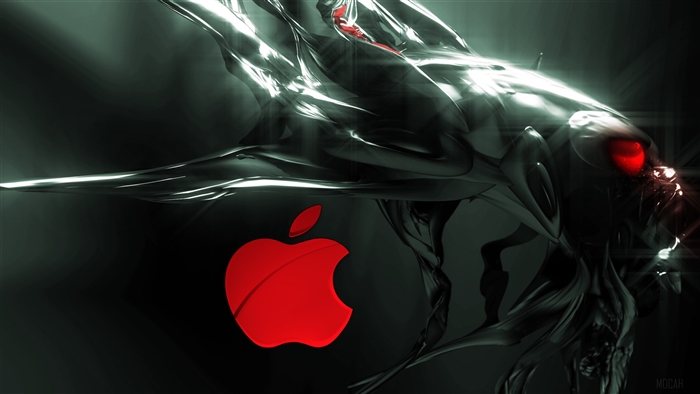 Alien creature with red Apple logo