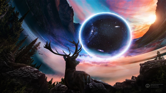 Deer looking at a planet in the sky 4K