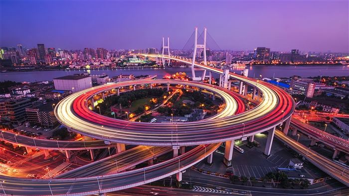 Nanpu Bridge over Huangpu River in Shanghai 4K