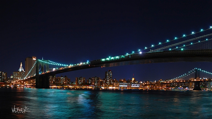 Brooklyn Bridge at Night with City Skyline 4K