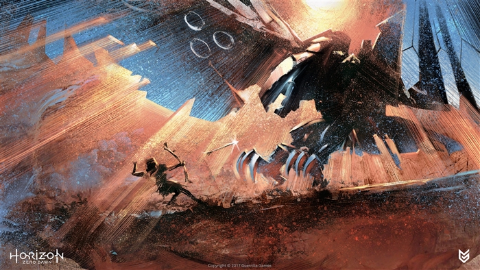 Aloy fighting a large machine in Horizon Zero Dawn 4K