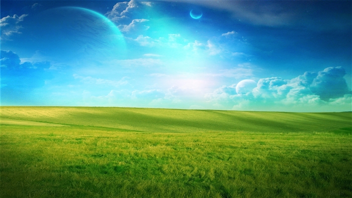 Alien landscape with planets and clouds