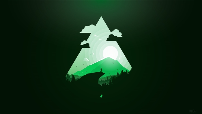 Minimalist Green Mountain Landscape with Hiker 4K
