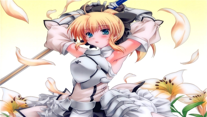 Anime Girl with Sword and Flowers 4K