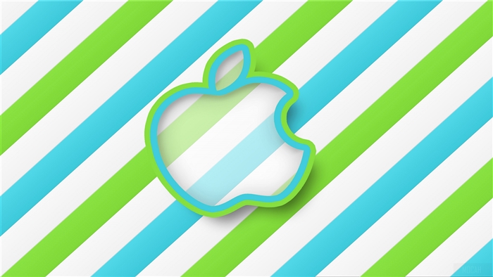 Apple Logo on Green and Blue Stripes 4K
