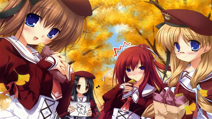 Anime Girls Eating Sweet Potatoes in Autumn