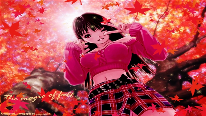 Anime Girl in Fall Foliage 4K