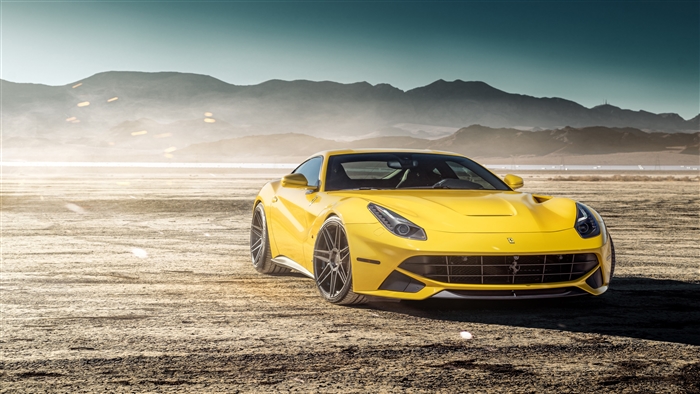 Yellow Ferrari F12berlinetta with Ferrada Wheels in Desert 4K