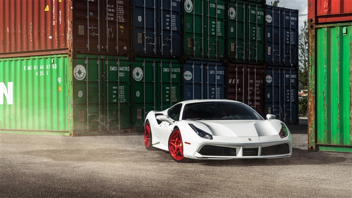 White Ferrari 488 GTB with Red Wheels 4K