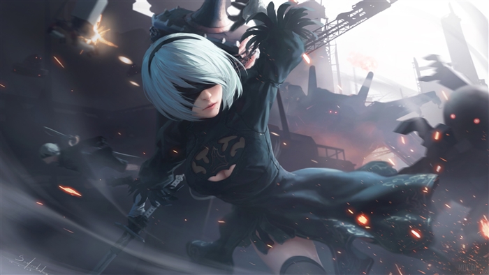 2B from Nier Automata in battle 4K