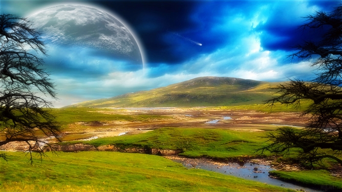 Alien Landscape with Planet and Comet 4K