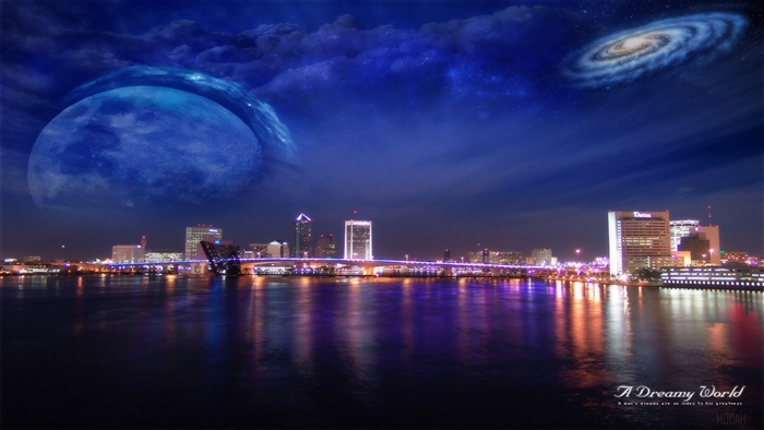 Dreamy World Cityscape with Planets and Galaxy 4K