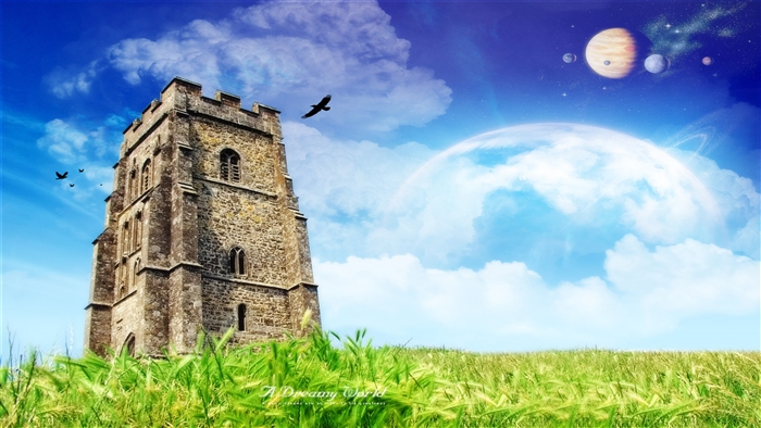 Castle in a Dreamy World with Planets